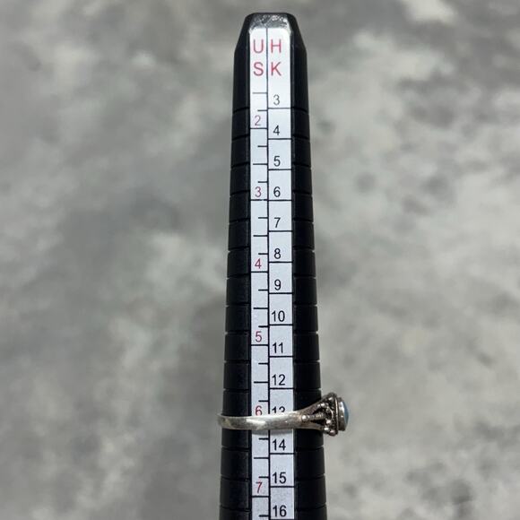 Vtg Style Turquoise Sterling Silver Ring Sz 6 Southwestern Style Intricate - Picture 9 of 10